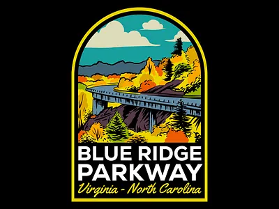 Blue Ridge Parkway Retro Nature Badge autumn badge blue ridge parkway colorful fall illustration mountains nature nc north carolina procreate retro va vintage virginia