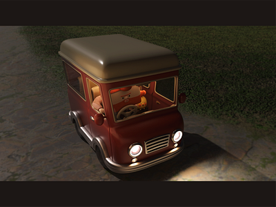 Red Vintage Van 3d 3d art 3d illustration 3dcharacter autodesk character graphic design illustration maya substancepainter