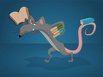 Library rat adobe illustrator animal books caricature cartoon character comic design illustration library mouse rat read vector