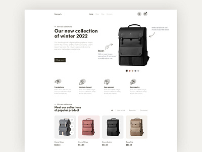 Bag pack store web ui design bag bag pack clean design e commerce figma landing page minimal online online store responsive design store template travel trendy design ui ui ux ux web design website
