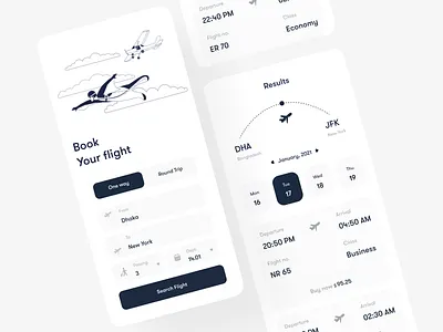 Flight Booking App UI booking app clean ui departure flight booking ui flight timing illustration ui ios app one color app plane booking product design typography uiux
