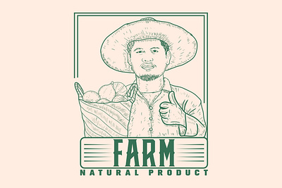 Vintage Hand Drawn Farm/Farmer Logo Design artwork branding design farm logo farmer logo farmer with vegetable graphic design hand drawn illustration logo logo design vector vintage vintage logo