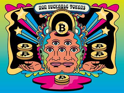 NFT = Non F***ble Tokens crypto design hippie illustration nft non fungible tokens psychedelic psychonaut retro surreal trippy typography vector vintage weird