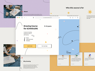 Landing page | Drawing course aesthetic branding course design drawing graphic design illustration landing page studying ui web design