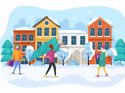 City Street at Christmas Free Flat Design building buildings design free freebie graphics home homes house houses illustration illustrations illustrator people snow tree trees vector xmas сhristmas