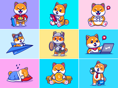 Shiba Inu 🐶🐶 animal breed coin cute design dog dribbble flat icon illustration inu laptop logo love mascot money pet shiba skate vector