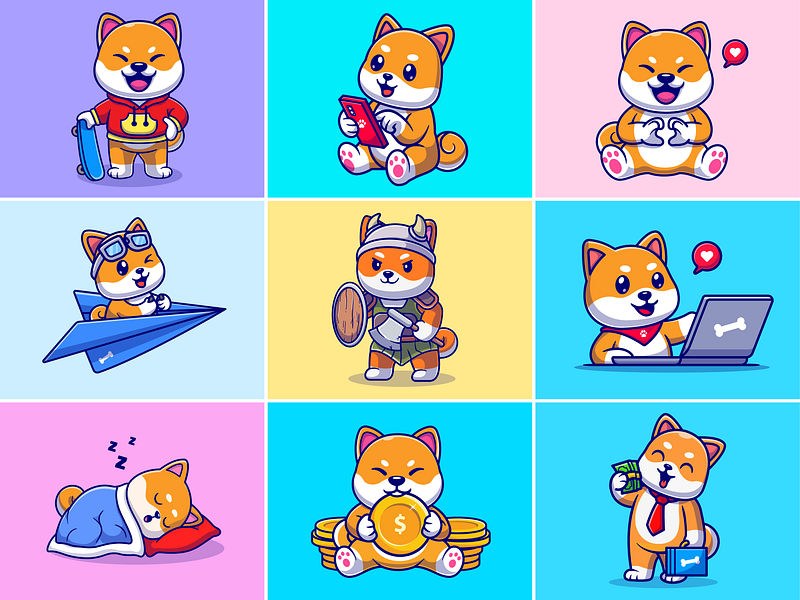 Shiba Inu 🐶🐶 animal breed coin cute design dog dribbble flat icon illustration inu laptop logo love mascot money pet shiba skate vector