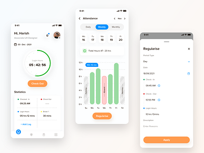 💼 Employee Portal App - 1 app concept app design attendance bottom sheet cards dashboard employee app graph ios management minimal mobile app product design reports timer ui ux