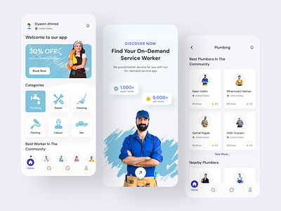 On-Demand Service Mobile App 3d animation app best design branding clean design cleaner app design graphic design illustration logo on demand service mobile app online marketing painting app plumber app repair app ui ui design uiuxdesign vehicle app