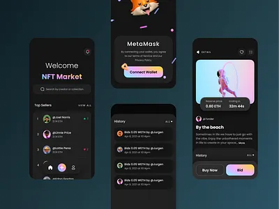 NFT Marketplace App cyptocurrency dark mode mobile nft nft app trade ui design