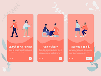 Onboarding (#dailyui #023) app branding daily dailyui dating design flowers illustration love mobile new pink red trending trendy ui