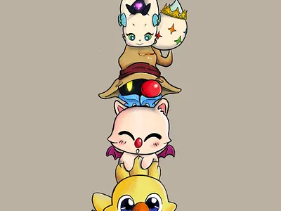 Chocobo & Friends adorable chocobo cloud colorful cute design drawing final fantansy graphic design illustration ipad kawaii kingdom hearts moogle pencil picture shadow simple tama vivi