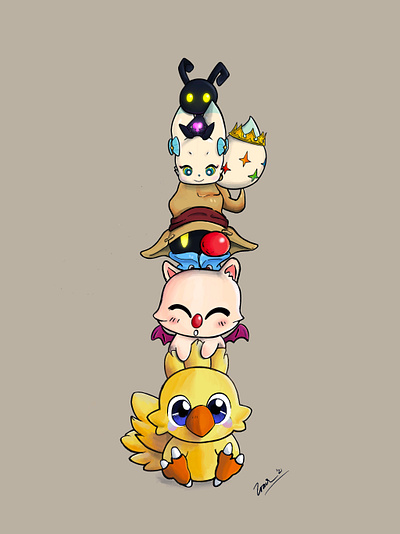 Chocobo & Friends adorable chocobo cloud colorful cute design drawing final fantansy graphic design illustration ipad kawaii kingdom hearts moogle pencil picture shadow simple tama vivi