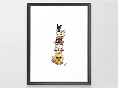 Chocobo, Moogle, and friends apple pencil chocobo clean colorful cute design drawing hearts illustration ipad kingdom kingdom hearts moogle shadow simple square square enix tama vivi white