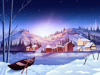 Winter landscape architecture art artwork christmas frozen houses illustration illustration art landscape mountain nature snow winter