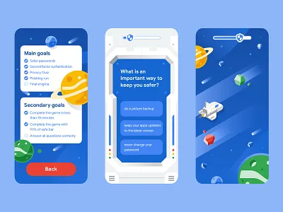 Google - Videogame about Online Security #2 board character flat geometric google illustration planet quiz score screenshot space ui videogame