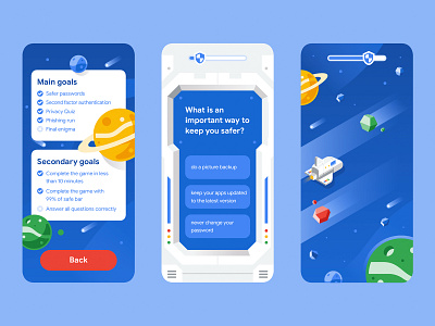 Google - Videogame about Online Security #2 board character flat geometric google illustration planet quiz score screenshot space ui videogame