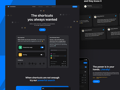 ComboNation - Landing page design block dark dashboard design hero interface landing mobile mode modern page product design saas search shortcuts software startup ui web design website