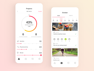 Progress & Schedule screens for online health coaching app app coach coaching design graphic design health lifestyle mobile online progress schedule ui ux