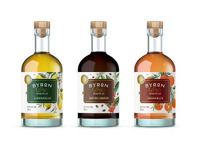 Label design for new collection of liqueurs alcohol bottle coffee graphic design lemon liquor orange spirit watercolor