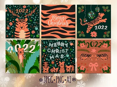 Сhristmas cards animal artwork canvas print cartoon illustration christmas christmas tiger folk illustration xmas