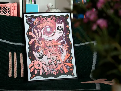 Moonlight a3 dope eerie flora flowers fluorescent framed ghosts illustration moon moonlight nature night nighttime print riso risograph spirits spooky vector