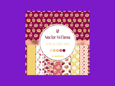 Roses, Tea Cups and Cupcakes Vector Patterns and Seamless Tiles patterns roses vector