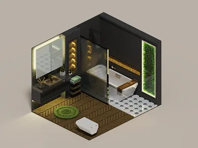 Voxel Bathroom 3d bath bathroom cube design interiordesign lighting magicavoxel materials render voxel voxelart