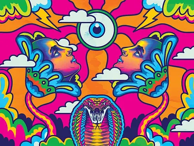 Visions abstract design flower hippie illustration lowbrow psychedelic retro sixties surrealism trippy vector vintage weird