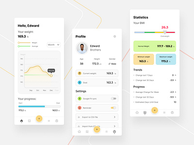 Weight Tracker app 3d 3d art 3d artist art bmi body branding design fitness graphic design illustration logo mobile redesign ui uiux weight weighttracker