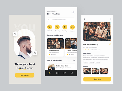 Barbershop - Mobile App Design Exploration 🔥 app barber barbershop coloring design hair haircut minimal shaving ui