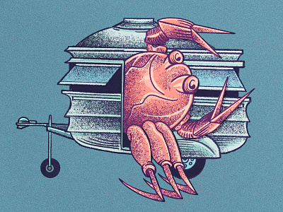 Home is where your crab is austria austrian illustrator beachlife camping character character design colorscheme comic crab digital illustration europe home is where your crap is illustration illustrator procreate retro sealife vintage vintage camper vintage trailer