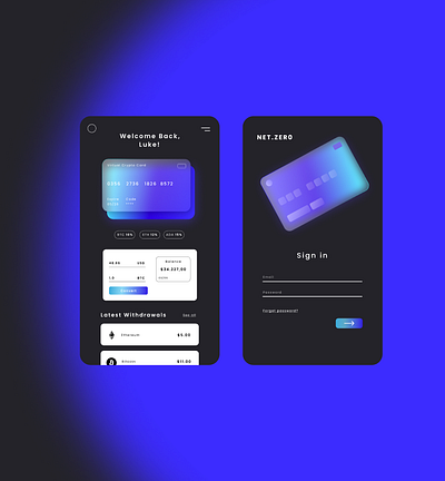 Glassmorphism Experimental App - Net.Zero appdesign card cryptocurrency design glassmorphism gradient interfacedesign minimal ui uidesign ux