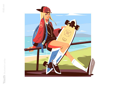 Skater girl illustration backpack character flat girl illustration kit8 mountains nature skate skater sport vector woman