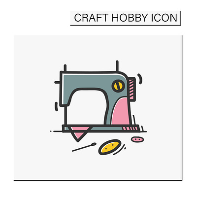 Sewing hand draw color icon art branding design graphic design icon illustration logo outline icon stye ui vector