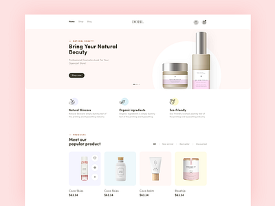 Beauty products e-commerce web landing page ui 2022 beauty products clean cosmetics design e commerce figma landing page minimal online store personal care product design responsive design skincare store template trendy design ui ui ux web design