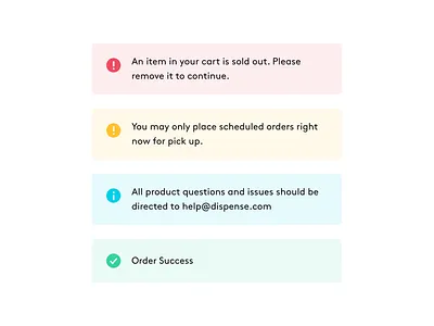 Dispense alerts alerts app dispense error info message messaging mobile success toast ui warning web