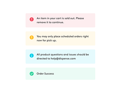 Dispense alerts alerts app dispense error info message messaging mobile success toast ui warning web