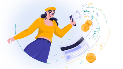 Woman in a Yellow Beret. beret character characterdesing colorful design draw girl illustration marketing money speaker woman yellow