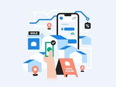 Real estate trends brand cover editorial flat home house illustration rates real estate report