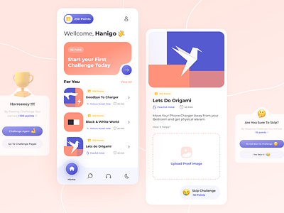 Self Care Mobile Application app design meditation mobile peach purple self care ui ui design ux design yoga