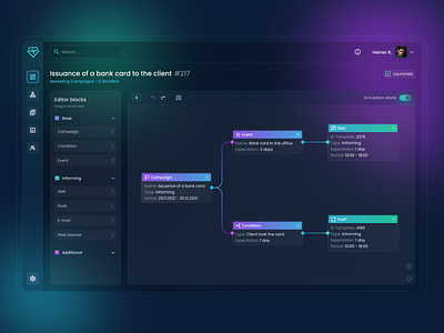 Diamond CVM - campaign tree editor blur colorful crm dark mode design diamond figma glassmorphism minimal tree editor ui user interface ux web