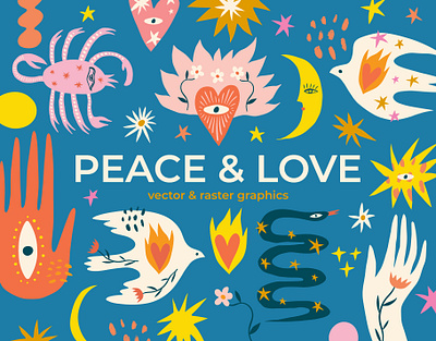 Peace and Love Bundle boho bundle design earth expressionism illustration minimal peace peace day sacred heart scorpio vector