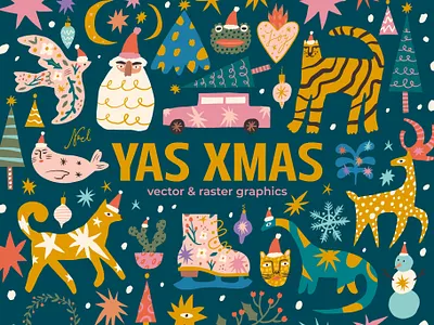 Yas Xmas Bundle animals baby boho bundle childish christmas cute funky funny illustration kids noel nordic santa scandi scandinavian shiba inu vector xmas