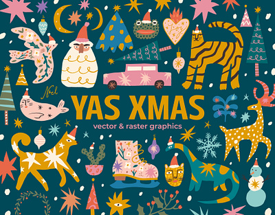 Yas Xmas Bundle animals baby boho bundle childish christmas cute funky funny illustration kids noel nordic santa scandi scandinavian shiba inu vector xmas