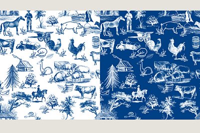 Farm House Animal Toile Print Set branding design estampa fashion graphic design illustration pattern print repeat repeating