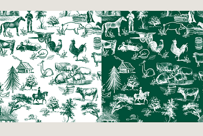 Farm House Animal Toile Print Set branding design estampa fashion graphic design illustration pattern print repeat repeating