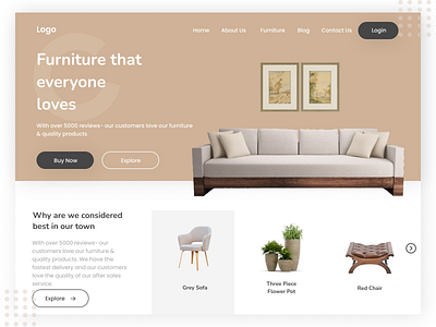 Landing page concept design for furniture brand design earthy furniture furniture brand landing page landing page design minimal pastel product design ui ux web design website