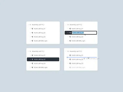 Tree Grid Component clean design component edit mode editing folder industry layers list rename reorder robotics settings tree grid ui user interface design uxui web app