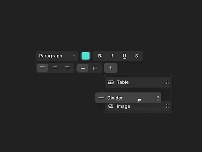 WYSIWYG Editor Components button color picker color select controls dark mode details dropdown editor germany segment switcher text editor ui design uxui wysiwyg